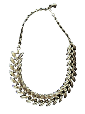 Vintage Signed Coro Gold Tone Leaf Choker Necklace MCM 1950s/60s